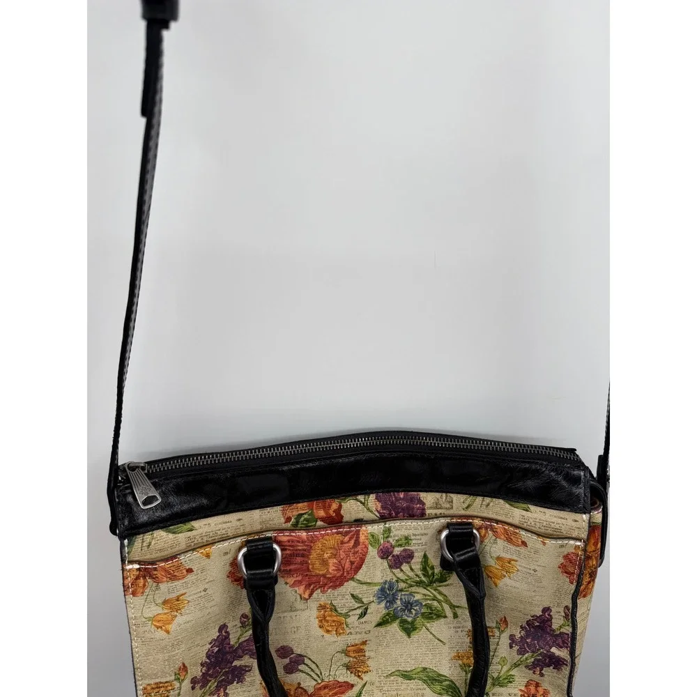 Patricia Nash Josselin Satchel Bag Floral Newsprint Convertible Crossbody Purse‎
